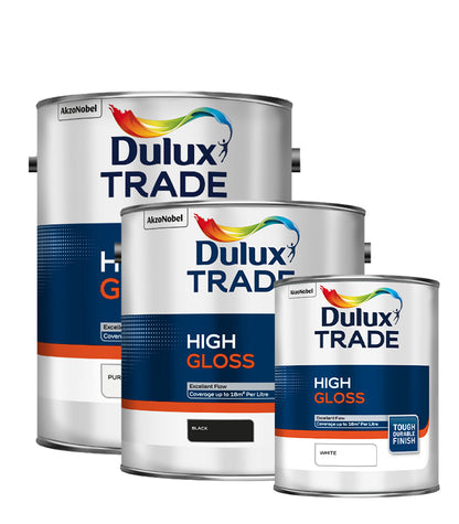 Dulux Trade High Gloss Paint Pure Brilliant White / White / Black - All Sizes