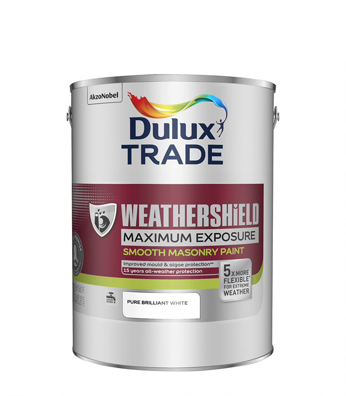 Dulux Trade Weathershield Maximum Exposure Masonry Paint - Brilliant White - 5L