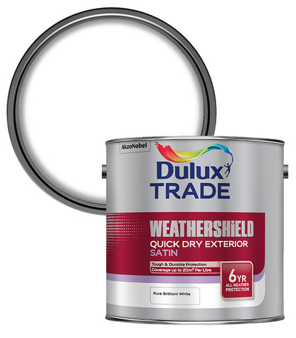 Dulux Trade Weathershield Quick Dry Satin - Pure Brilliant White - 2.5L