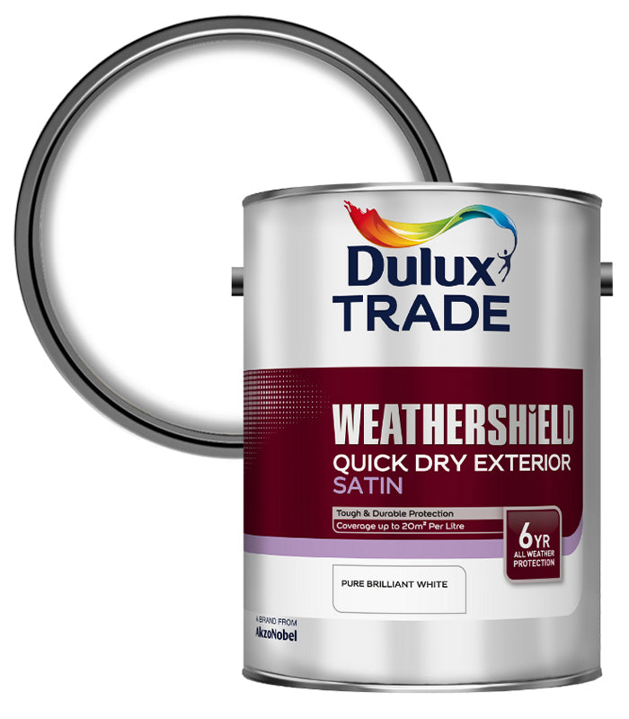 Dulux Trade Weathershield Quick Dry Satin - Pure Brilliant White - 5L