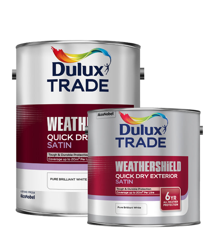 Dulux Trade Weathershield Quick Dry Exterior Satin - Brilliant White - All Sizes