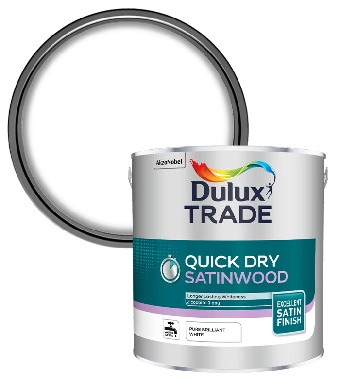Dulux Trade Quick Dry Satinwood - Pure Brilliant White - 2.5 Litres