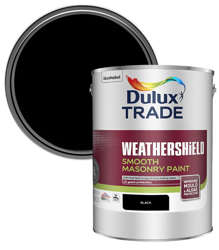 Dulux Trade Weathershield Smooth Masonry Paint - Black - 5L