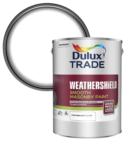 Dulux Trade Weathershield Smooth Masonry Paint - Pure Brilliant White - 5L