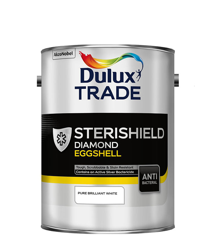 Dulux Trade Sterishield Diamond Eggshell Paint - Pure Brilliant White - 5 Litre