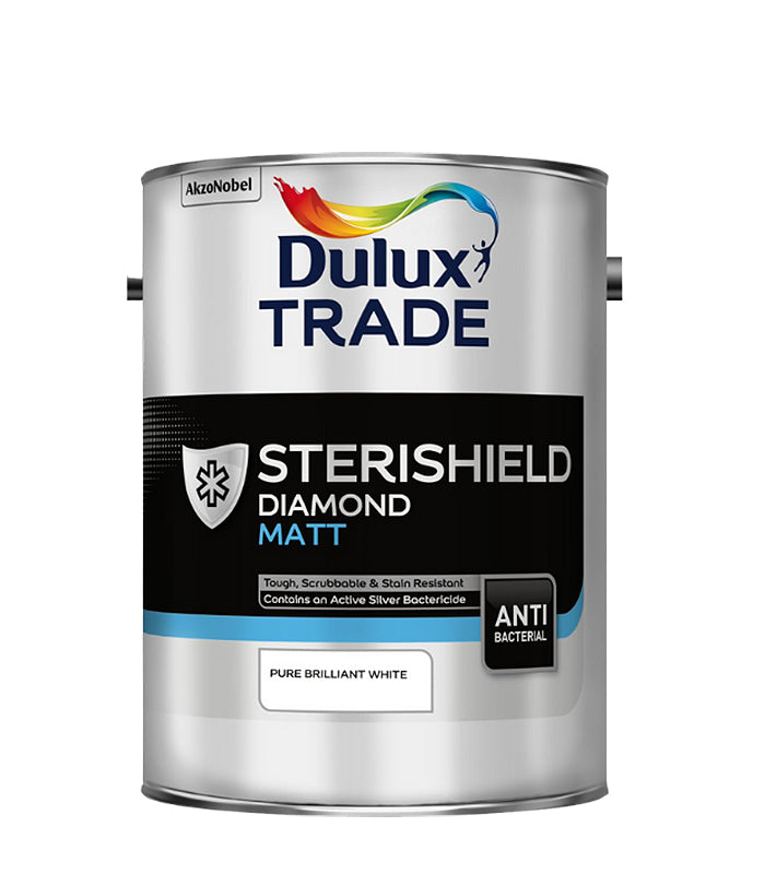 Dulux Trade Sterishield Diamond Matt Paint - Pure Brilliant White - 5 Litre