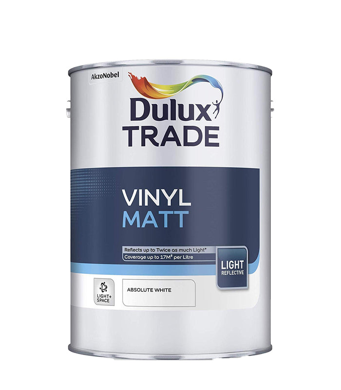 Dulux Trade Vinyl Matt Emulsion Light + Space Paint- Absolute White - 5 Litre