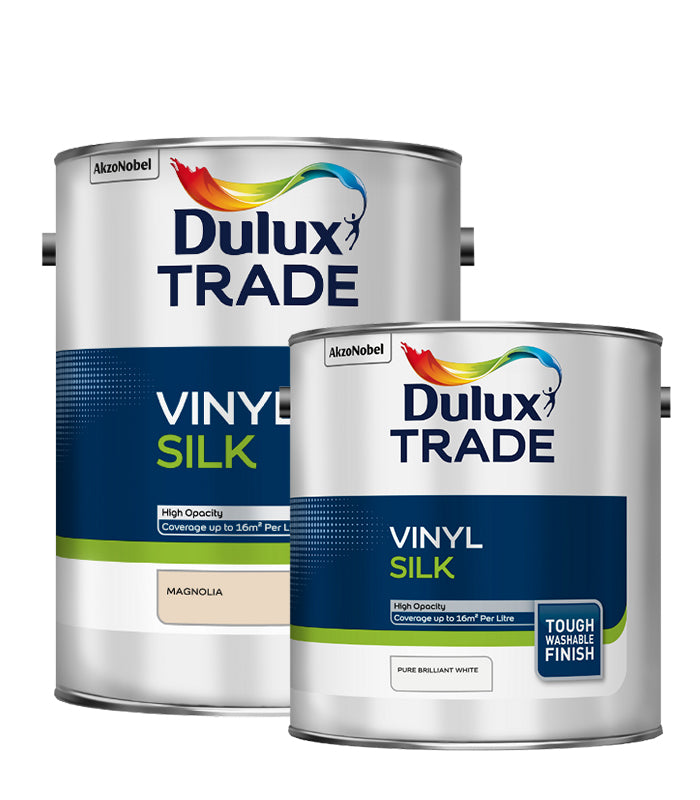 Dulux Trade Vinyl Silk - Pure Brilliant White / White / Magnolia - All Sizes