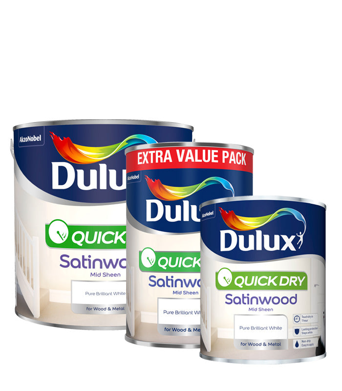 Dulux Quick Dry Satinwood Paint Pure Brilliant White Next Day Paint