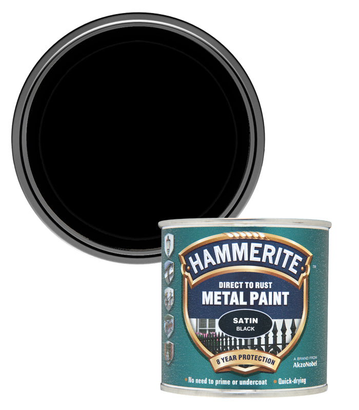 Hammerite - Satin Direct To Rust Metal Paint- 250ML - Black
