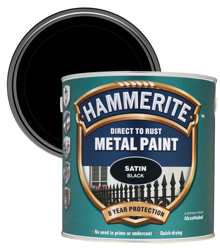 Hammerite - Satin Direct To Rust Metal Paint- 2.5L - Black