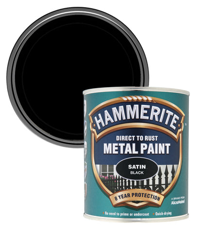 Hammerite - Satin Direct To Rust Metal Paint- 750ML - Black
