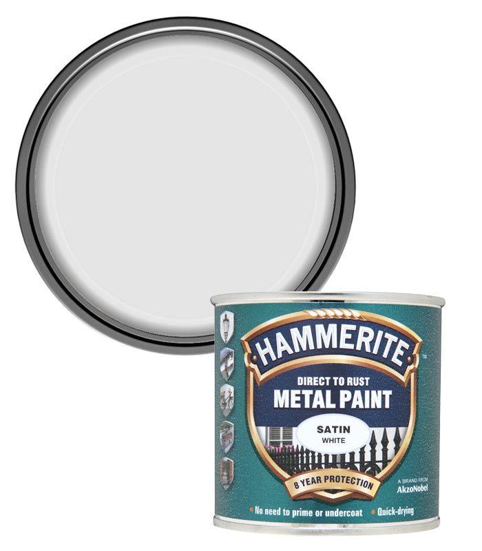 Hammerite - Satin Direct To Rust Metal Paint- 250ML - White