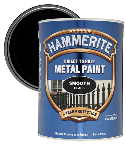 Hammerite - Smooth Direct To Rust Metal Paint - 5 Litres - Black