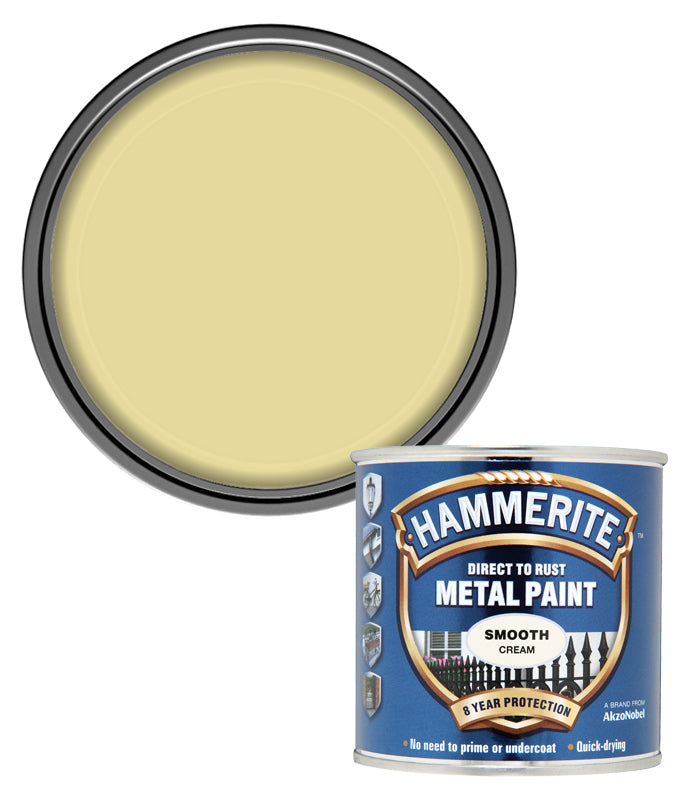Hammerite - Smooth Direct To Rust Metal Paint - 250ML - Cream