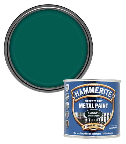 Hammerite - Smooth Direct To Rust Metal Paint - 250ML - Dark Green