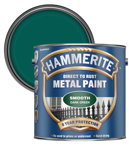 Hammerite - Smooth Direct To Rust Metal Paint - 2.5 Litres - Dark Green