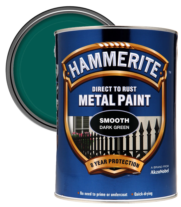 Hammerite - Smooth Direct To Rust Metal Paint - 5 Litres - Dark Green