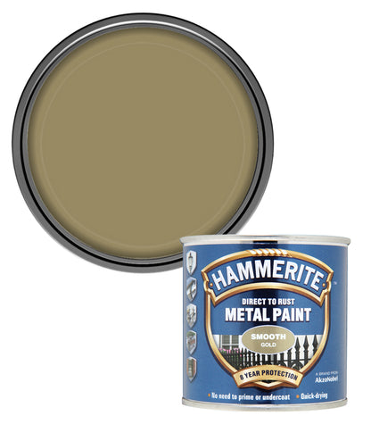 Hammerite - Smooth Direct To Rust Metal Paint - 250ML - Gold