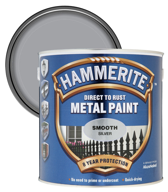 Hammerite - Smooth Direct To Rust Metal Paint - 2.5 Litres - Silver