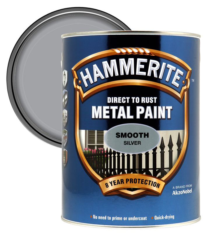 Hammerite - Smooth Direct To Rust Metal Paint - 5 Litres - Silver