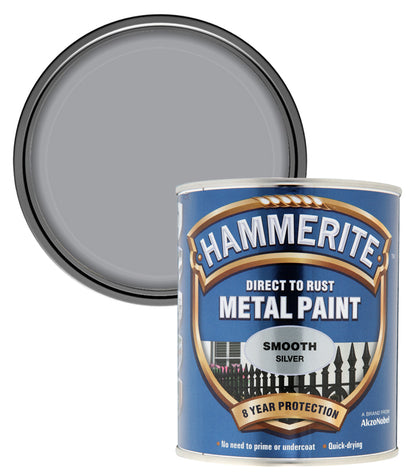 Hammerite - Smooth Direct To Rust Metal Paint - 750ML - Silver