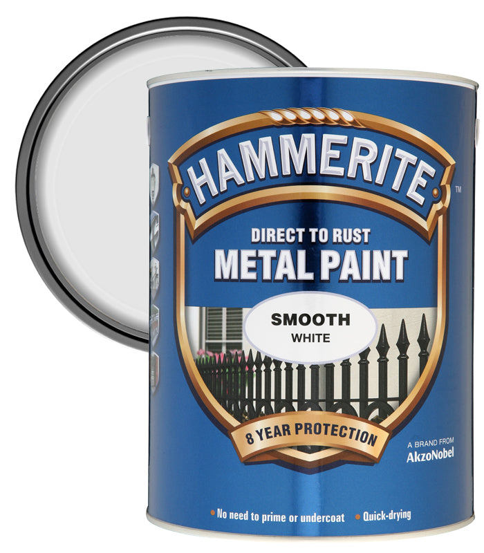 Hammerite - Smooth Direct To Rust Metal Paint - 5 Litres - White