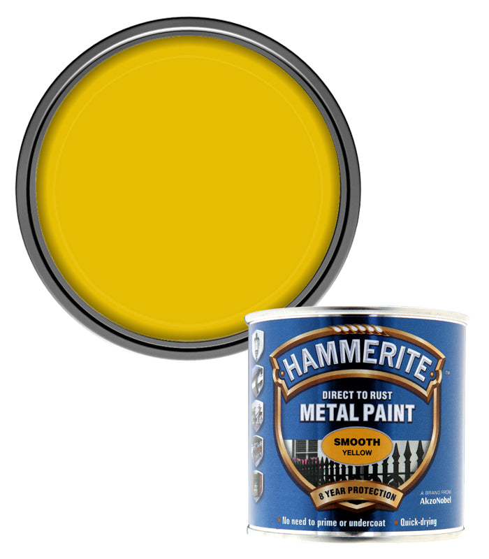 Hammerite - Smooth Direct To Rust Metal Paint - 250ML - Yellow
