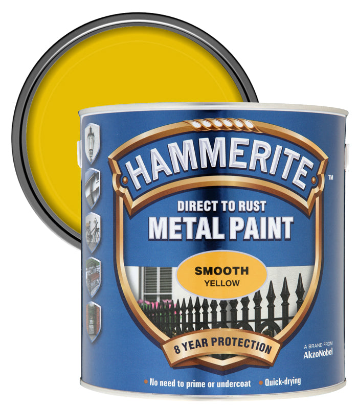Hammerite - Smooth Direct To Rust Metal Paint - 2.5 Litres - Yellow