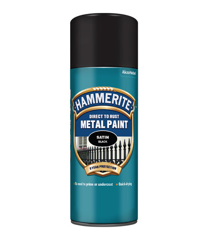 Hammerite - Satin Direct To Rust Metal Paint- 400ML - Black