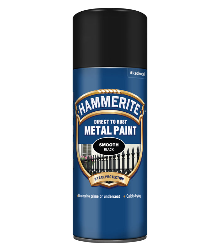 Hammerite - Direct To Rust Smooth Aerosol Spray Paint - 400ML - Black