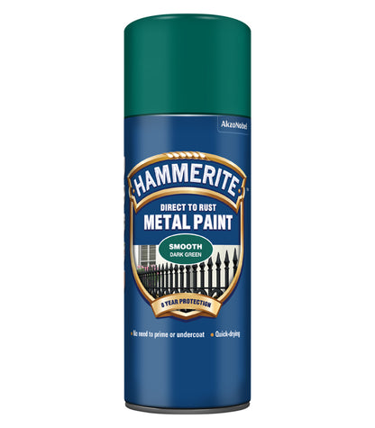 Hammerite - Direct To Rust Smooth Aerosol Spray Paint-  400ML - Dark Green