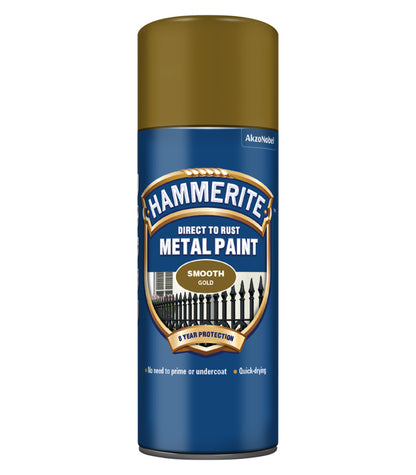 Hammerite - Direct To Rust Smooth Aerosol Spray Paint- 400ML - Gold