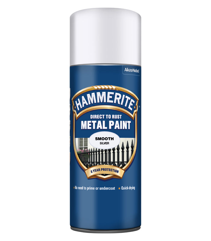 Hammerite - Direct To Rust Smooth Aerosol Spray Paint- 400ML - Silver