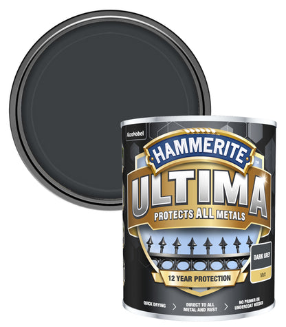 Hammerite Ultima Matt Metal Paint - 750ml - Dark Grey