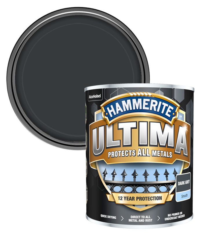 Hammerite Ultima Smooth Metal Paint - 750ml - Dark Grey