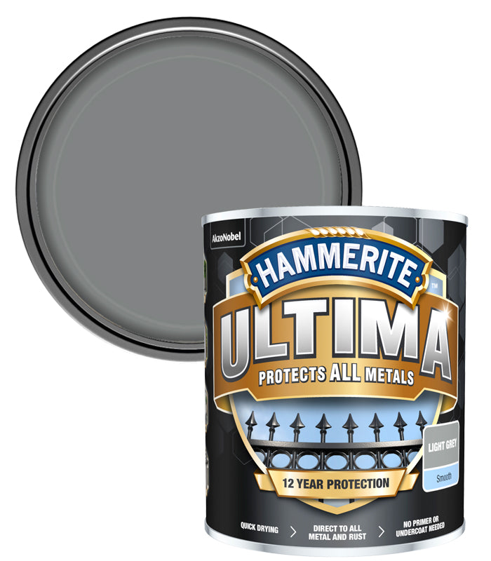 Hammerite Ultima Smooth Metal Paint - 750ml - Light Grey