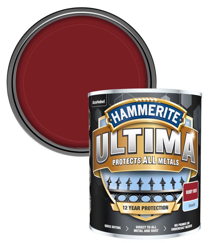 Hammerite Ultima Smooth Metal Paint - 750ml - Ruby Red
