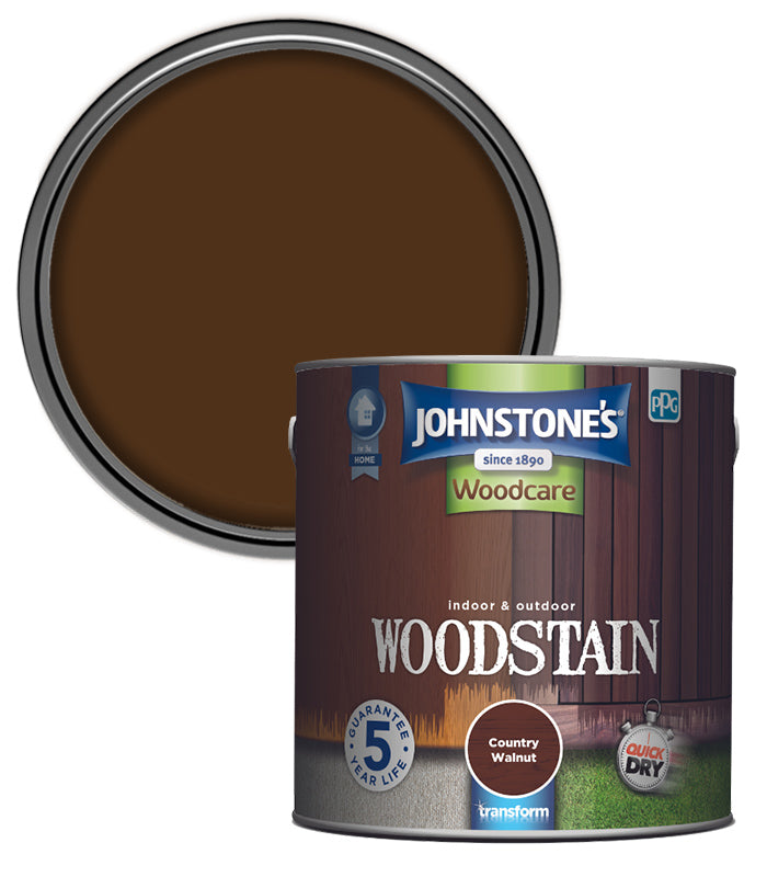 Johnstones Woodcare Indoor and Outdoor Woodstain Paint - 2.5L - Country Walnut
