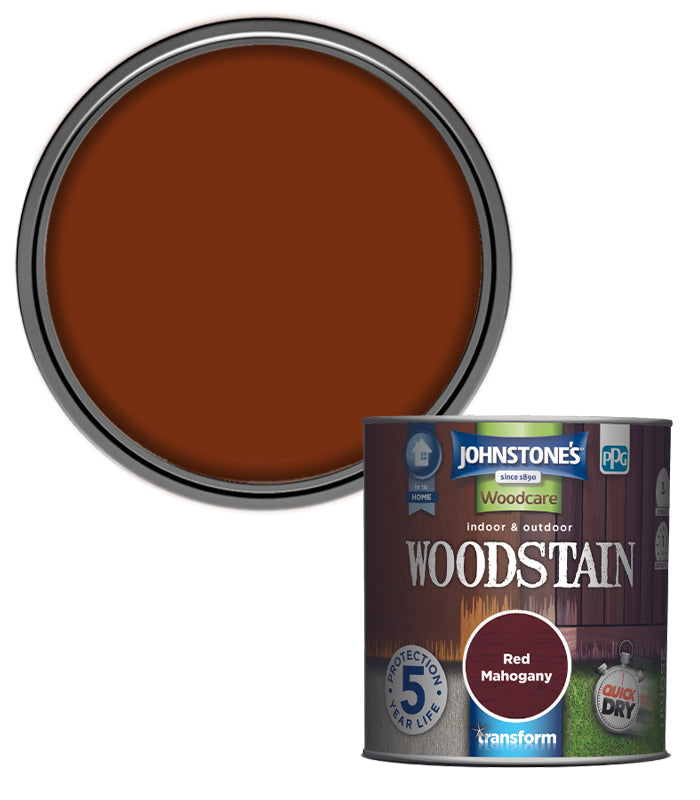Johnstones Woodcare Indoor and Outdoor Woodstain Paint - 250ml - Red Mahogany