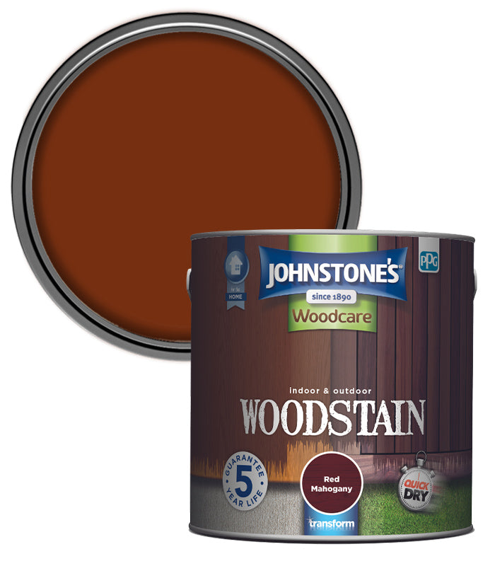 Johnstones Woodcare Indoor and Outdoor Woodstain Paint - 2.5L - Red Mahogany