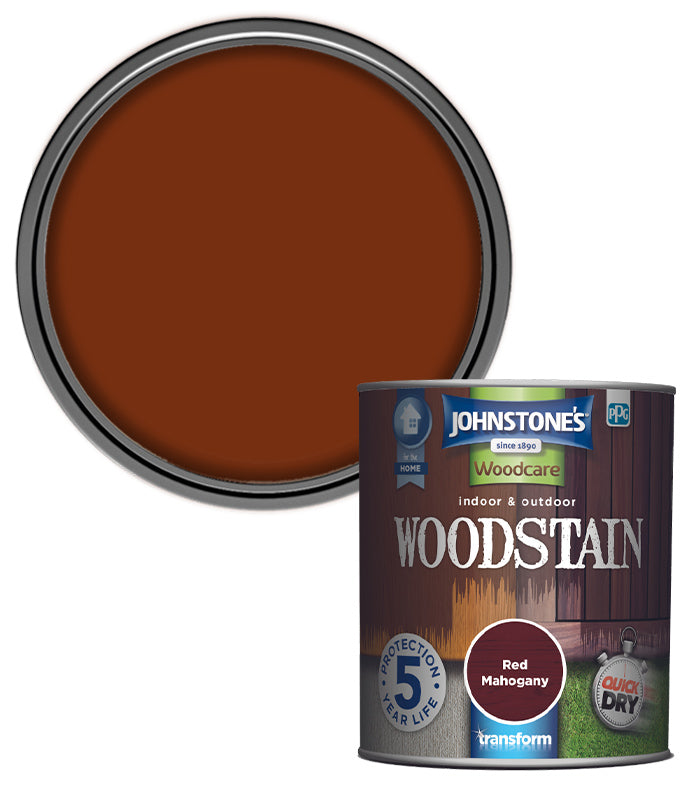 Johnstones Woodcare Indoor and Outdoor Woodstain Paint - 750ml - Red Mahogany