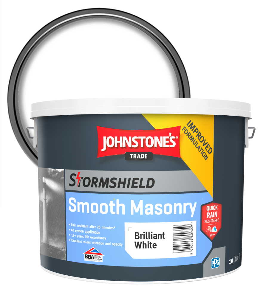 Johnstones Trade Stormshield Smooth Masonry Paint - Brilliant White - 10 Litre