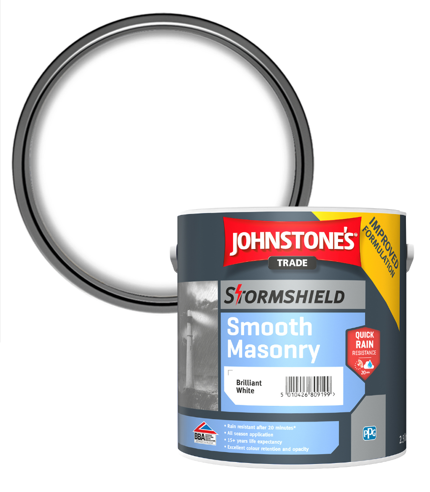 Johnstones Trade Stormshield Smooth Masonry Paint - Brilliant White - 2.5 Litre