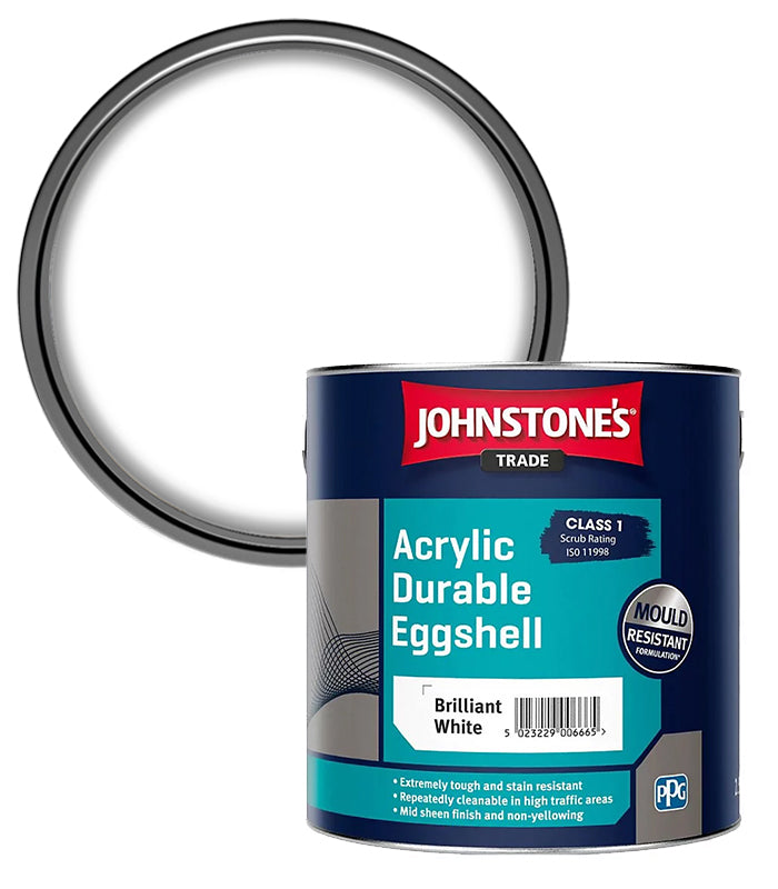 Johnstones Trade Acrylic Durable Eggshell - Brilliant White - 2.5 Litre