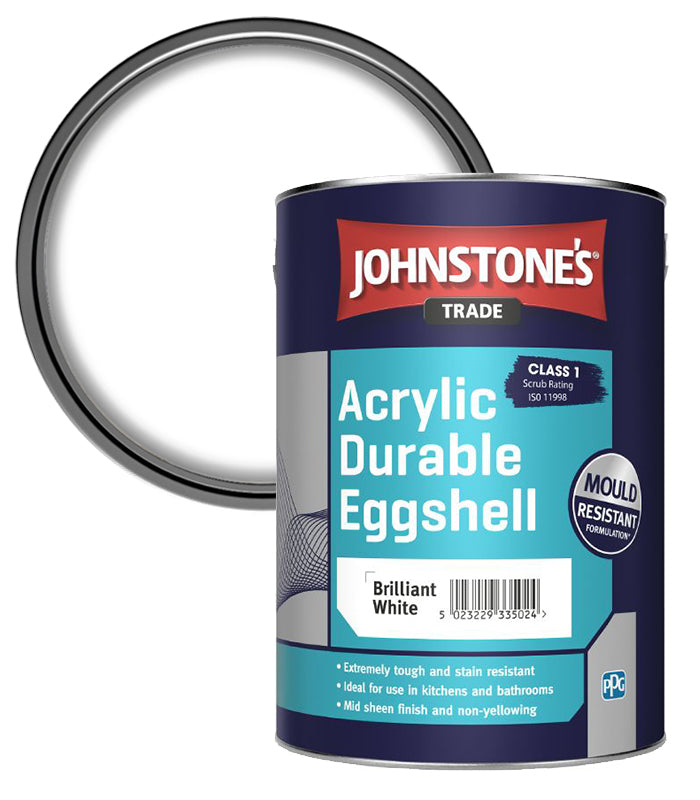 Johnstones Trade Acrylic Durable Eggshell - Brilliant White - 5 Litre