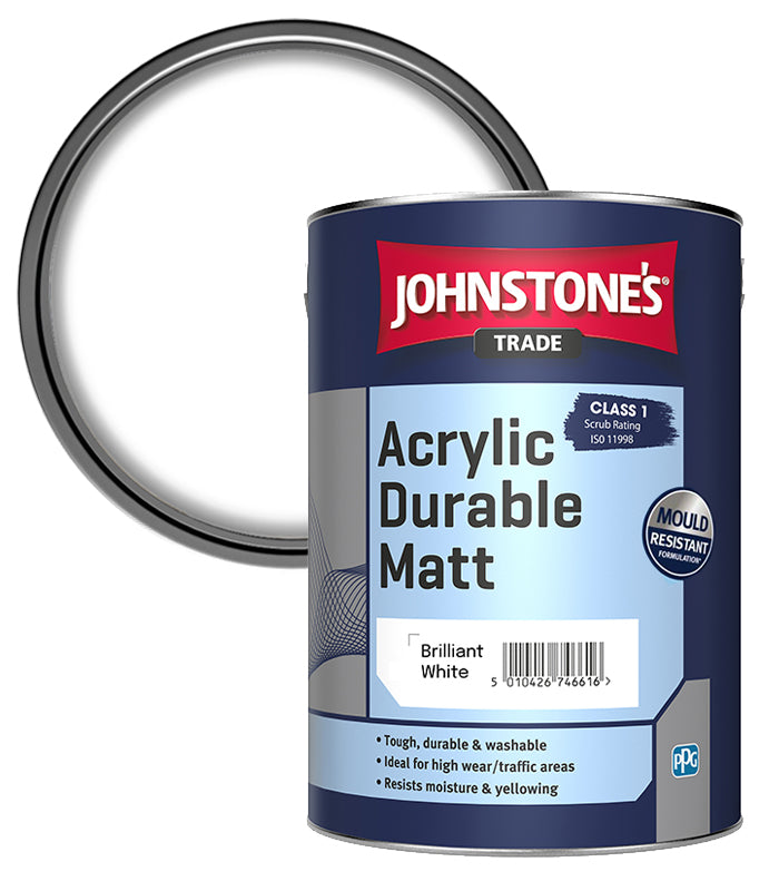 Johnstones Trade Acrylic Durable Matt - Brilliant White - 5 Litre