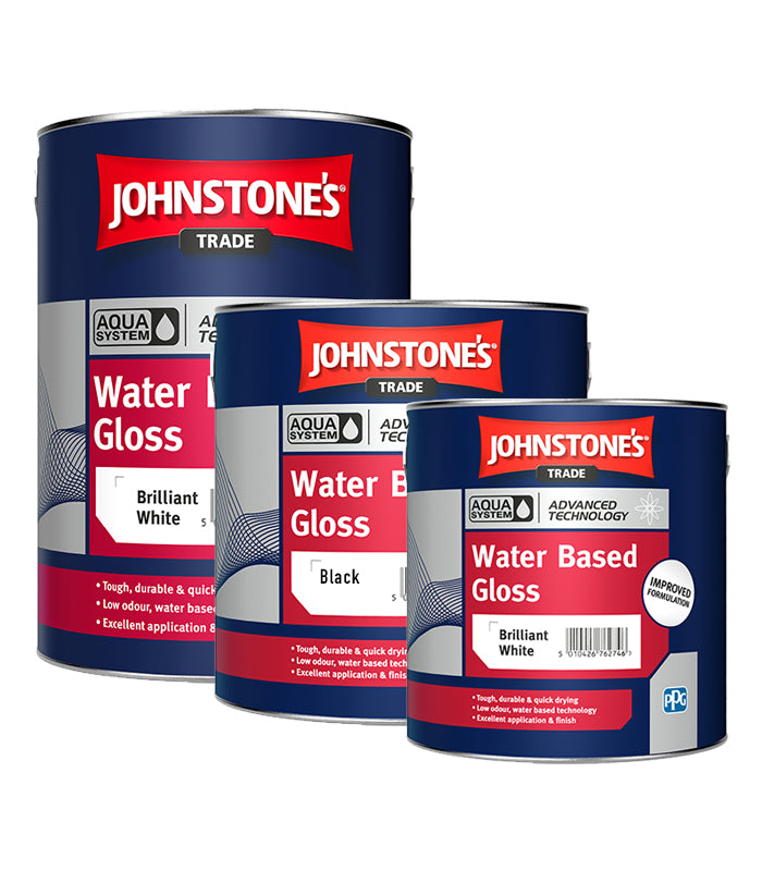 Johnstones Trade Aqua Water Based Gloss Paint - Brilliant White or Black
