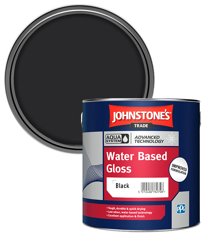 Johnstones Trade Aqua Water Based Gloss - Black - 2.5 Litre
