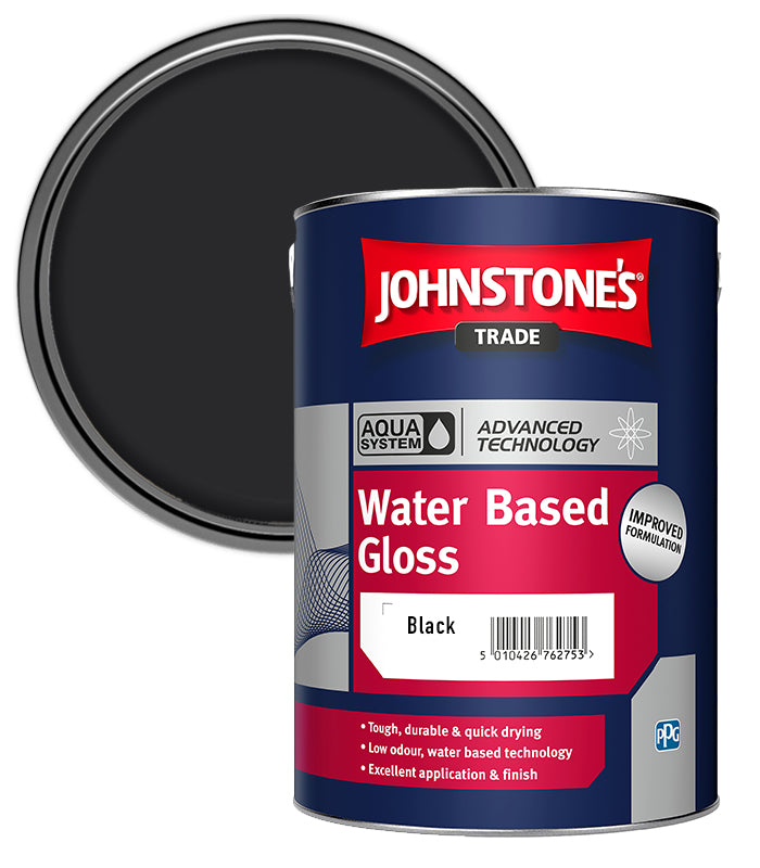 Johnstones Trade Aqua Water Based Gloss - Black - 5 Litre